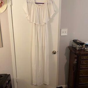 Mumu brand long chiffon white evening dress.